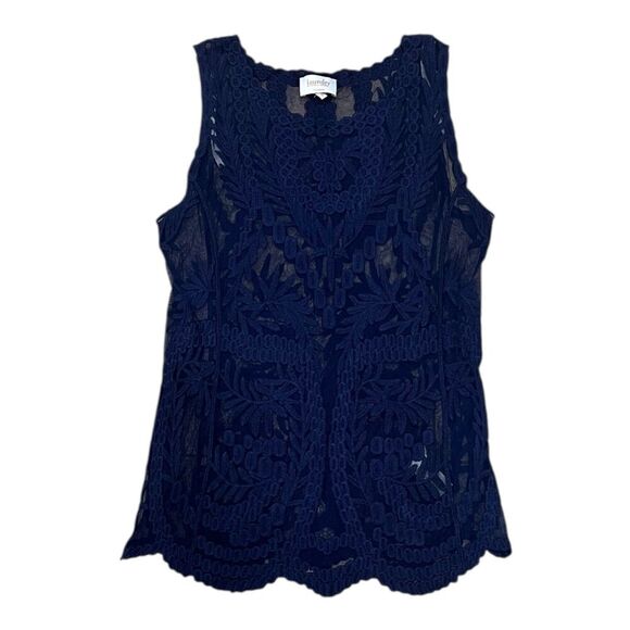 Laundry by Shelli Segal Navy Blue Sheer Scalloped Lace Tank S - Picture 1 of 3